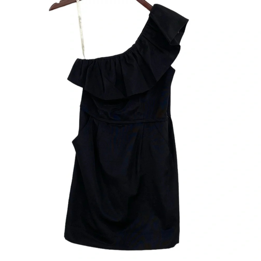 Shoshanna One Shoulder Dress Womens Size 2 Black Ruffled Neck Cotton Blend Lined